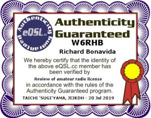 eQSL Certificate - W6RHB